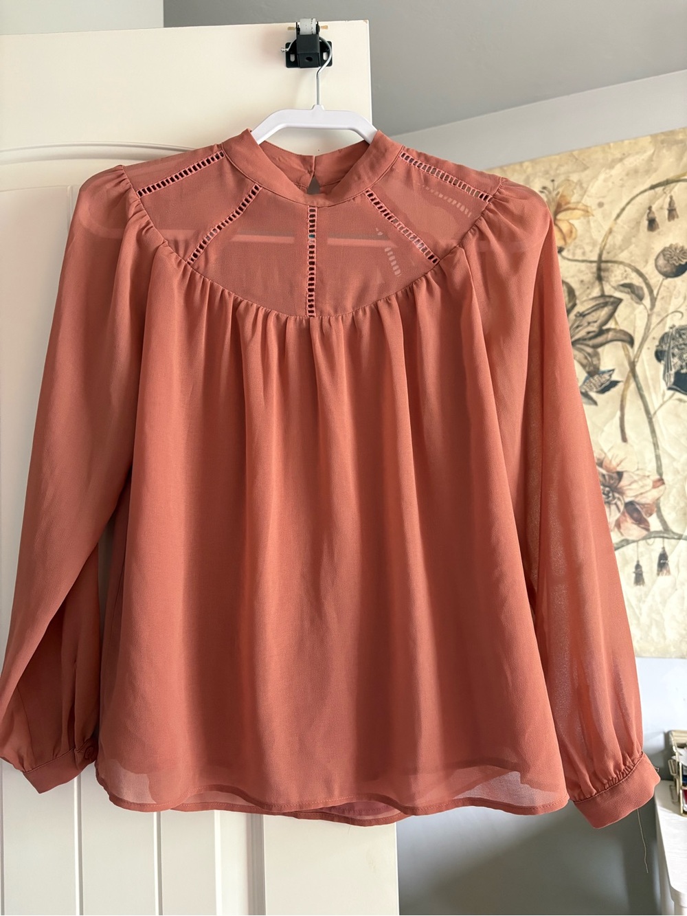 Ann Taylor Dusty Rose Long-Sleeve Yoke Blouse